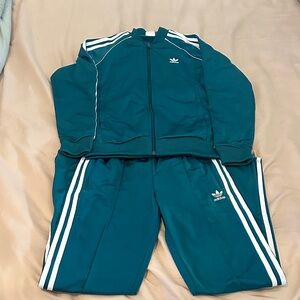 Adidas Kids Teal Jogger Set with White Stripes